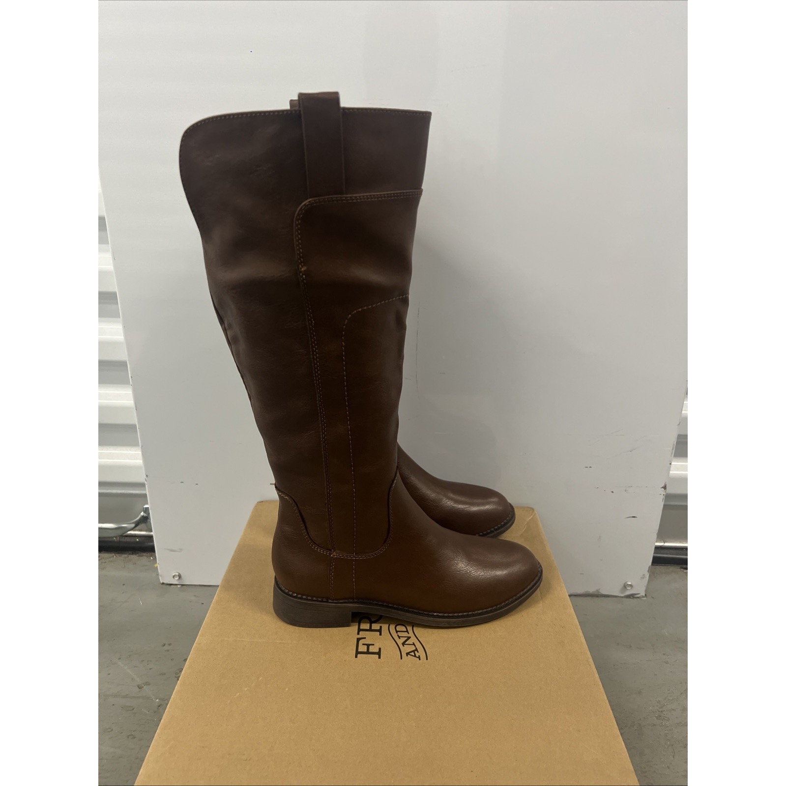 Frye And Co Women's 5.5 Wide Giovanna Wide Calf Stacked Heel Riding Boots Brown